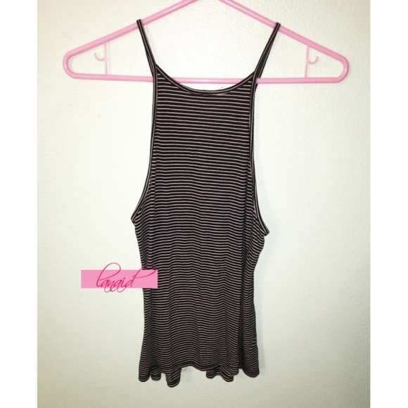 LF Emma & Sam Striped Cut-Out Cutouts O-Ring Edgy Gothic Slub Sleeveless Tank XS - Picture 2 of 5